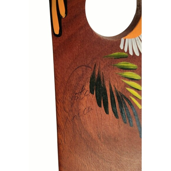 COSTA RICA Wine Bottle Holder 12" Handpainted Hummingbird Flower Wood Balancing - Picture 3 of 8